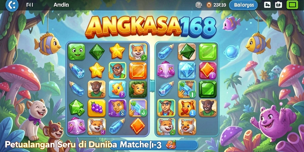 Screenshot gameplay ANGKASA168 menampilkan keseruan permainan Match-3.