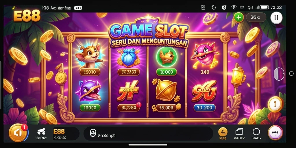 Screenshot gameplay E88 menampilkan desain slot yang menarik dan penuh warna.