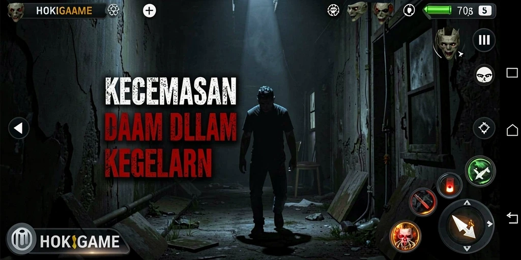 Screenshot HOKIGAME menampilkan suasana gameplay Horror yang mencekam.