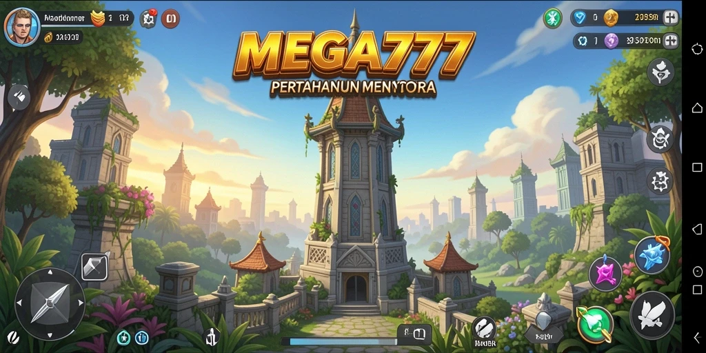 Tampilan menara dan musuh dalam gameplay MEGA777 yang seru.