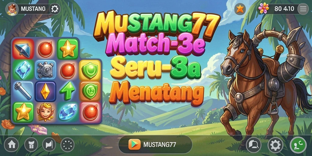Tampilan gameplay seru dari MUSTANG77 dengan kombinasi warna menarik.