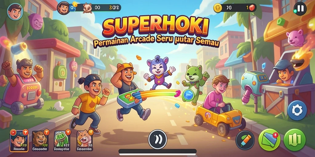 Gameplay SUPERHOKI dengan aksi seru dan penuh warna.