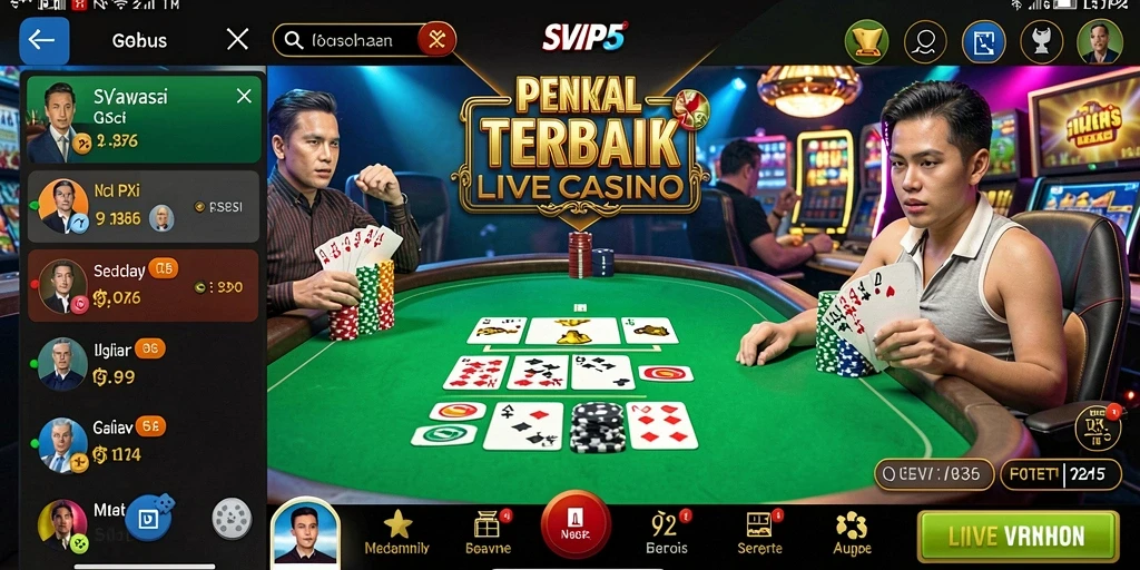 Screenshot dari gameplay nyata di SVIP5 dengan dealer profesional dan permainan Live Casino.